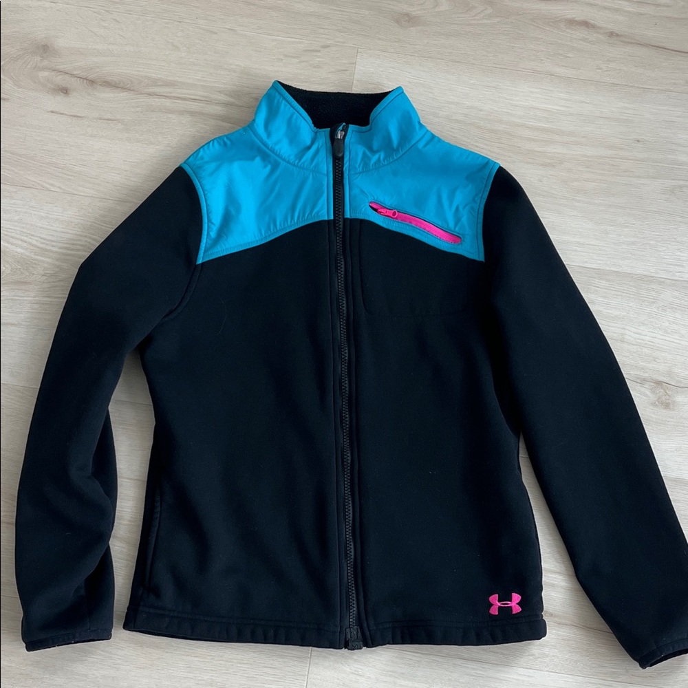 Under Armour Kids' Black Jacket with Blue and Pink Accents